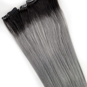 5 Star Seller, Black to Grey Ombre Hair Extensions, Silver Hair, Grey Hair Extensions, Gray Ombre Hair, human hair extensions, full set image 4