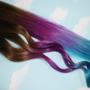Purple, Blue Tie Dye Tips, Purple & Turquoise, Human Hair Extensions. Colored Hair Extension Clip, Clip in Hair, Dip Dyed Hair Tips image 4