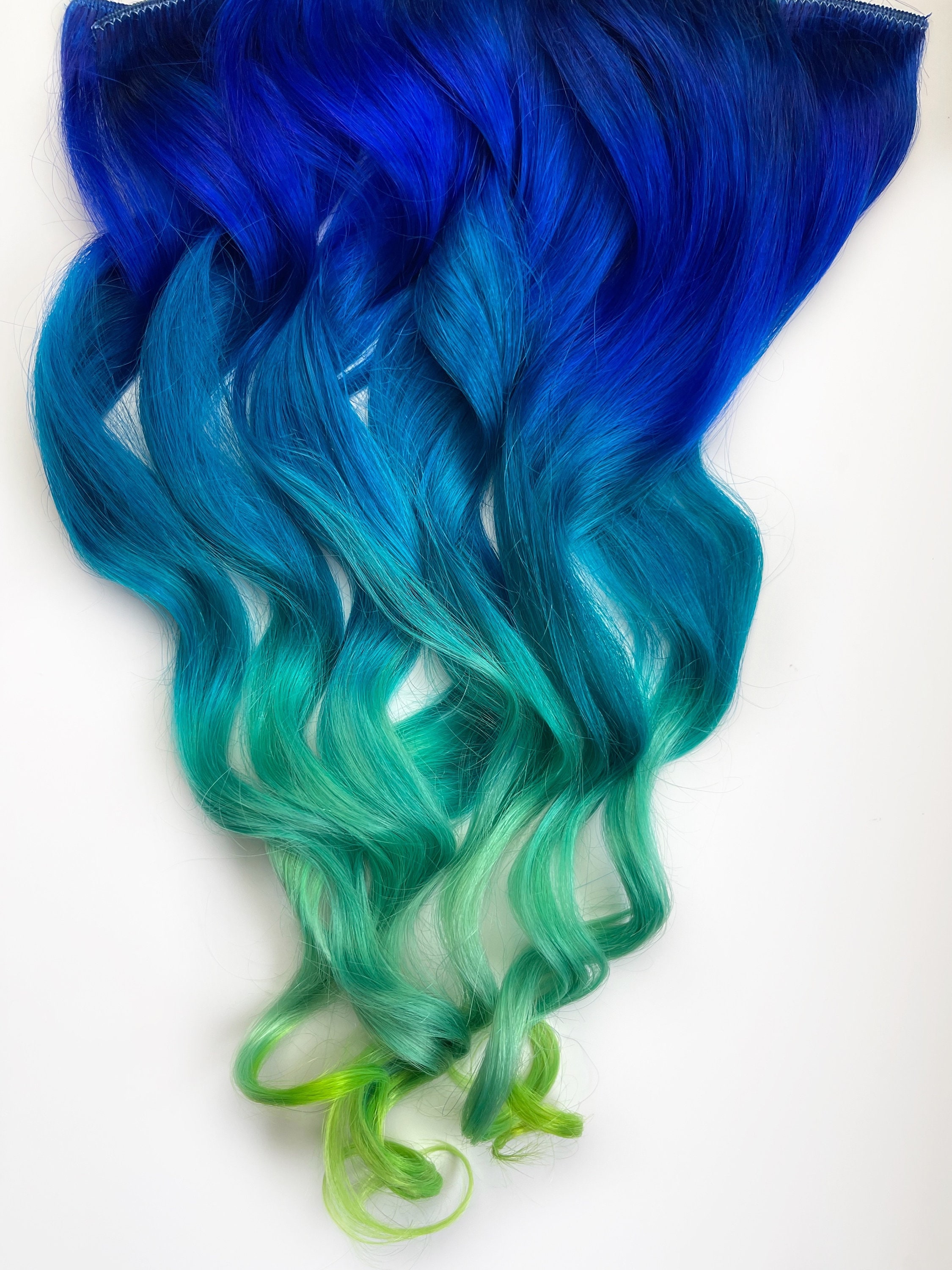Mermaid Clip in Hair Extensions, Ombre Hair, Tie Dye Tips 