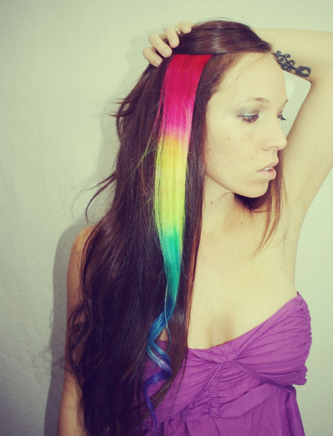 Rainbow Human Hair Extensions. Colored Hair Extension Clip  display picture 2