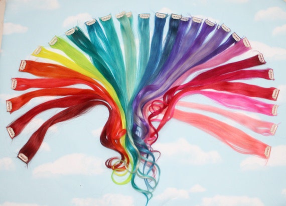 Rainbow Colored Human Hair Extensions Colored Hair Extension Etsy