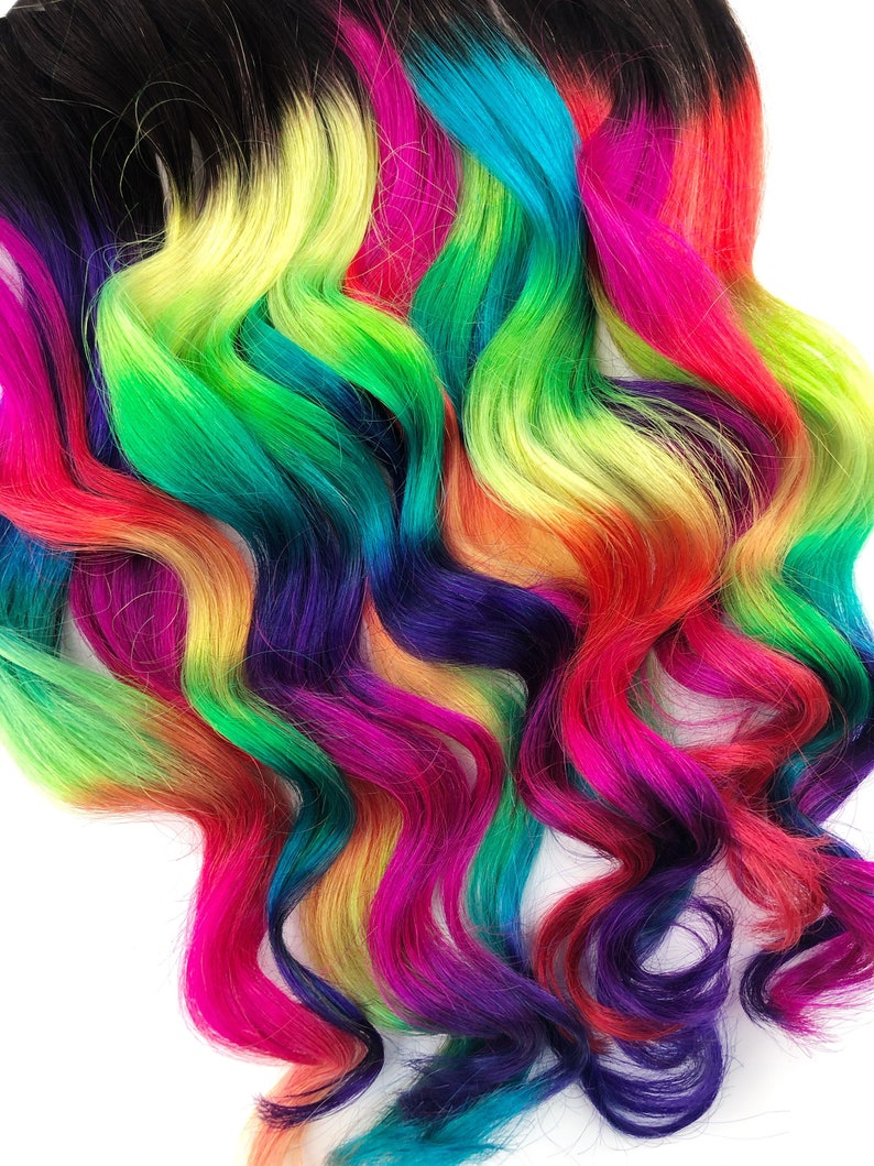  Neon  Prism rainbow Clip In Hair  Extensions Ombre  Hair  Tie 