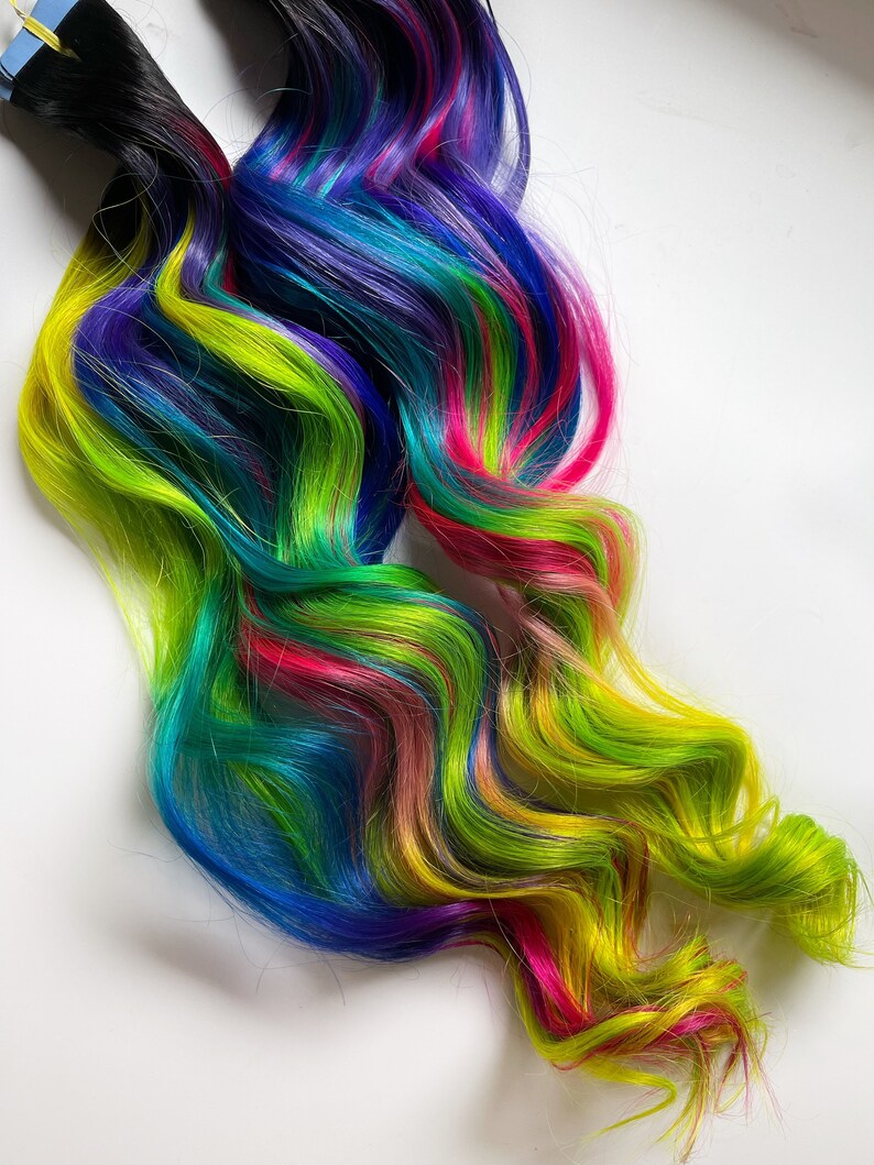 Bright Neon Human Hair Extensions, Hand Dyed Bright Neon Pink, Neon ...