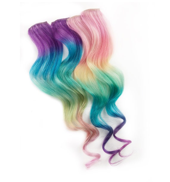 Pastel Rainbow Ombré Clip in Hair Extensions, Pink Hair  display picture 1