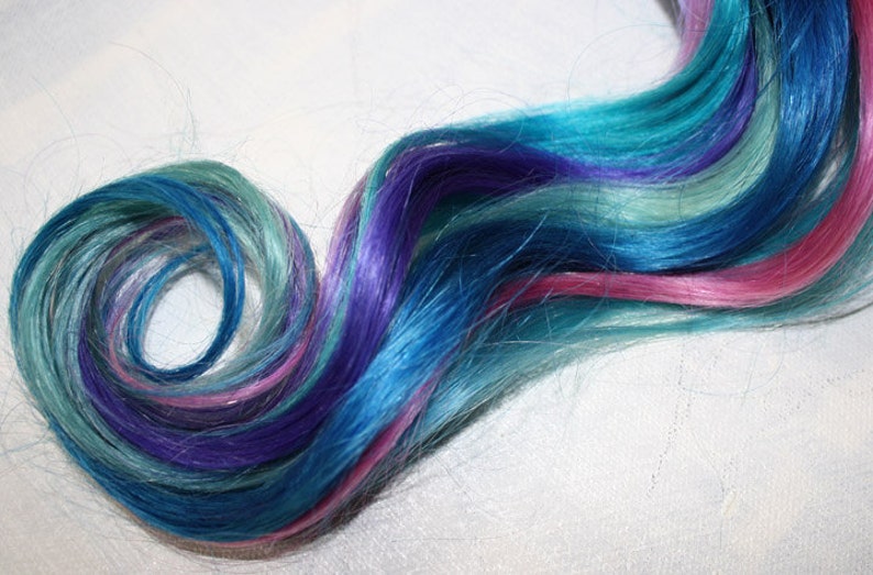 Pastel Tie Dye Tip Extensions, Blue Hair, Rainbow Hair, Festival Hair Extensions, 20 inches long, Clip In Hair , Hippie Hair, Dip Dyed Tips image 2