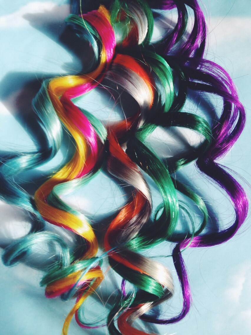 Rainbow Human Hair Extensions, Colored Hair Extension Clip, Hair Wefts, Clip in Hair, Tie Dye Hair Extensions, Festival Hair