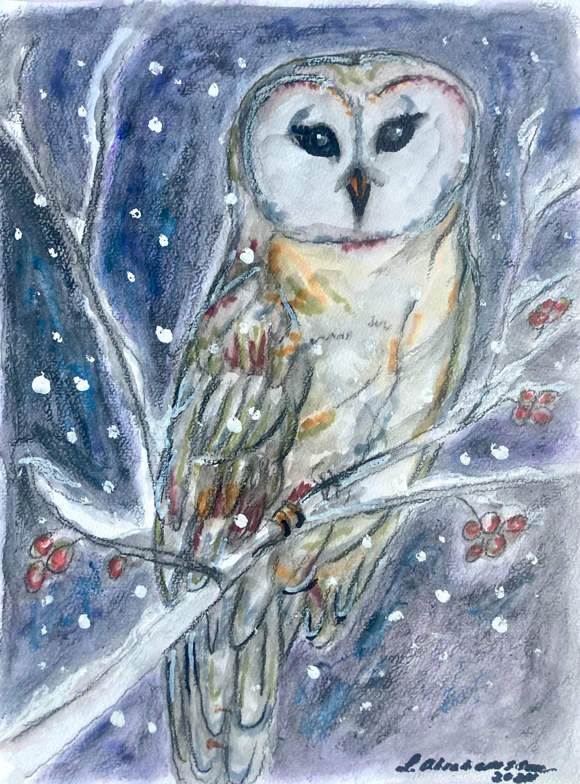 Owl painting winter