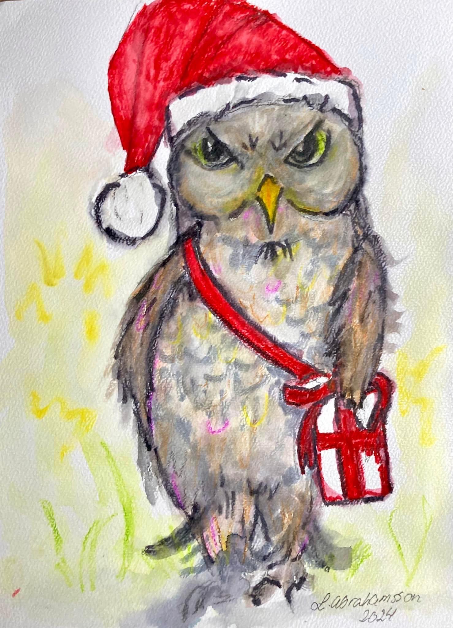 Angry Owl original painting aquarell