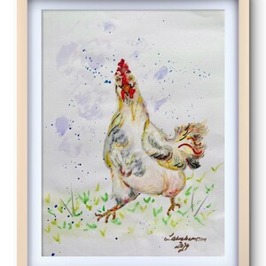 Hen original painting watercolor