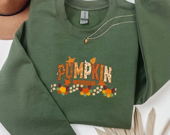 Sweatshirt pompoenseizoen, gezellige herfstjurk met ronde hals, Thanksgiving-outfit herfst"