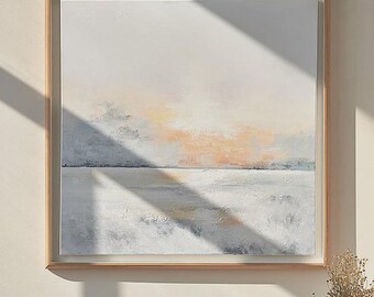 Modern Sunset Abstract Oil Painting, Extra Large Sunrise Canvas Wall Art, Abstract Seascape Painting on Canvas