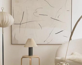 Abstract Canvas Wall Art, Modern Abstract Painting on Canvas, Extra Beige and Black Canvas Painting, Oversized Minimalist Canvas Art