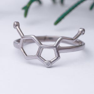 Science Molecule Ring- Serotonin or Dopamine Minimalist Sterling Silver Chemistry Jewelry,  Science Gift