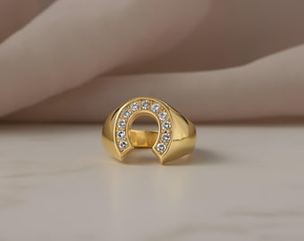 Anello a ferro di cavallo color oro, anello con sigillo in acciaio inossidabile per uomo