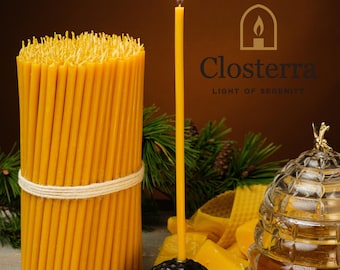 Ultra Thin Pure Beeswax Taper Candles, 8" x 0.26" Inch, Smokeless, Pack of 25