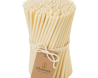 Ultra Thin White Beeswax Slim Taper Candles, 8" x 0.26" Inch, Smokeless 150 Pack