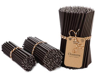 Ultra Thin 100 Pack  Black Beeswax Taper Candles, 6.5"x0.22"inch, Ritual Candlesticks
