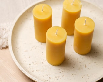 4 Pack Pure Beeswax Pillar Candles, Handmade Natural Honey Candles, Home Decor