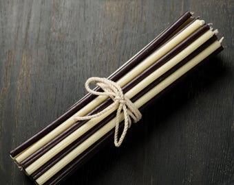 Zwart-witte zeer dunne 40-pack taps toelopende bijenwaskaarsen 6,3 x 0,2 inch