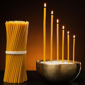 Ultra Thin 25pack Long Beeswax Taper Candles 10.4”x0.28" Church & Orthodox Slim Candles