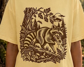 Feral Raccoon Pizza Shirt, Linocut Woodland Graphic Tee, Comfort Colors