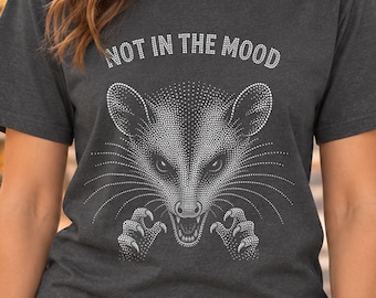 Opossum Shirt with Not in the Mood Linocut Design