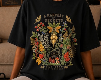 Botanical Art Shirt, Fall Comfort Colors Tee, Mushroom & Mandrake Witchy Design