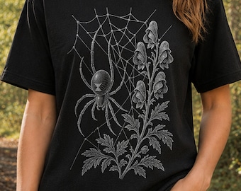 Spider Shirt with Black Widow, Spiderweb, Bug & Poison Plant Art
