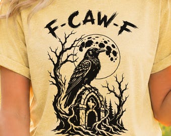 F CAW F Shirt, Summerween Crow Shirt for Goth Clothes, Black Moon Design