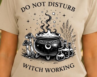 Kitchen Witch Linocut Shirt, Witch at Work Tee, Do Not Disturb Potion Maker, Cauldron Graphic Gift