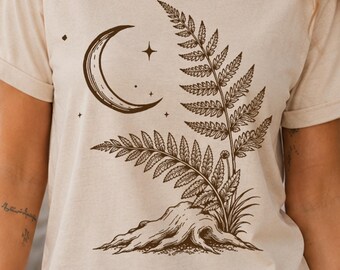 Fern Linocut Woodland Shirt, Forestcore Botanical Art, Plant Lover Gift Idea