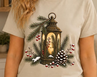 Winter Pine Lantern Shirt, Pine Cone Botanical Tee, Cottagecore Nature Gift, Woodland Evergreen Graphic