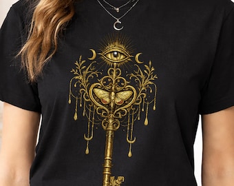 Occult Key Shirt, Mystical Skeleton Key Tee, Witch Protection Eye Symbol, Spiritual Gothic Shirt