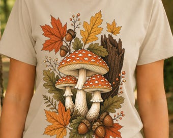 Mushroom Shirt, Amanita Forest Tee, Autumn Woodland Graphic, Cottagecore Nature Gift for Mushroom Lover