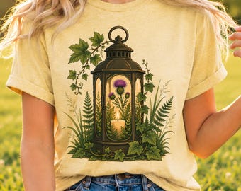 Summer Lantern Shirt, Scottish Thistle Tee, Woodland Botanical Graphic, Cottagecore Nature Gift