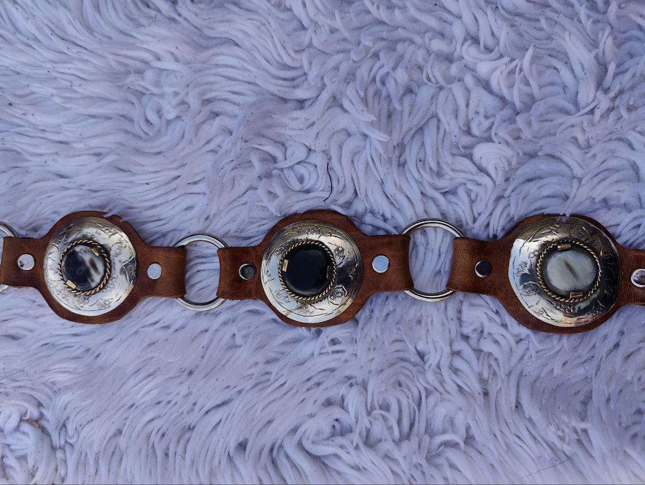 Handmade Moroccan Leather Concho Belt – Western Boho Silver  display picture 2