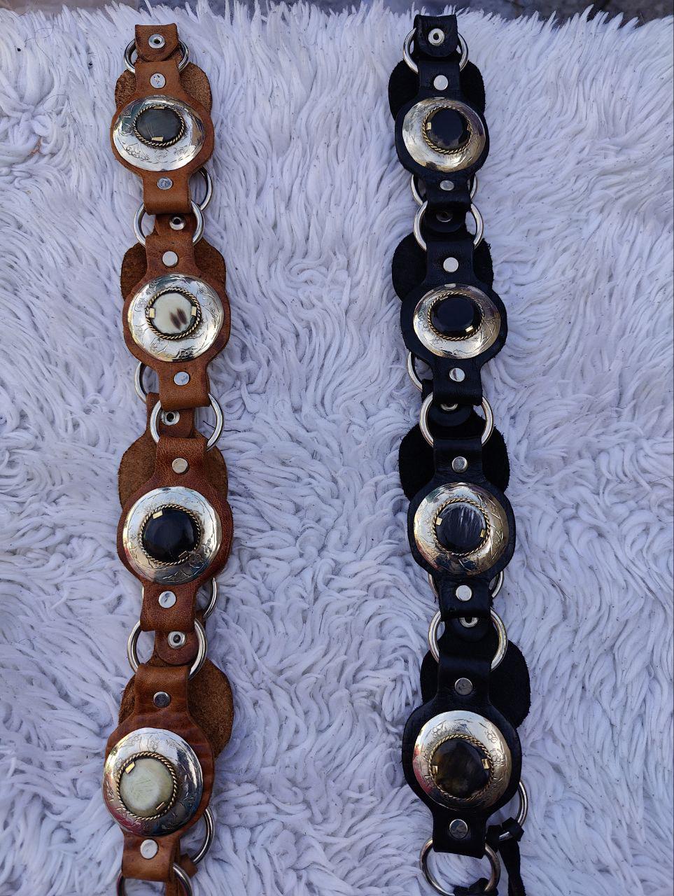 Handmade Moroccan Leather Concho Belt – Western Boho Silver 