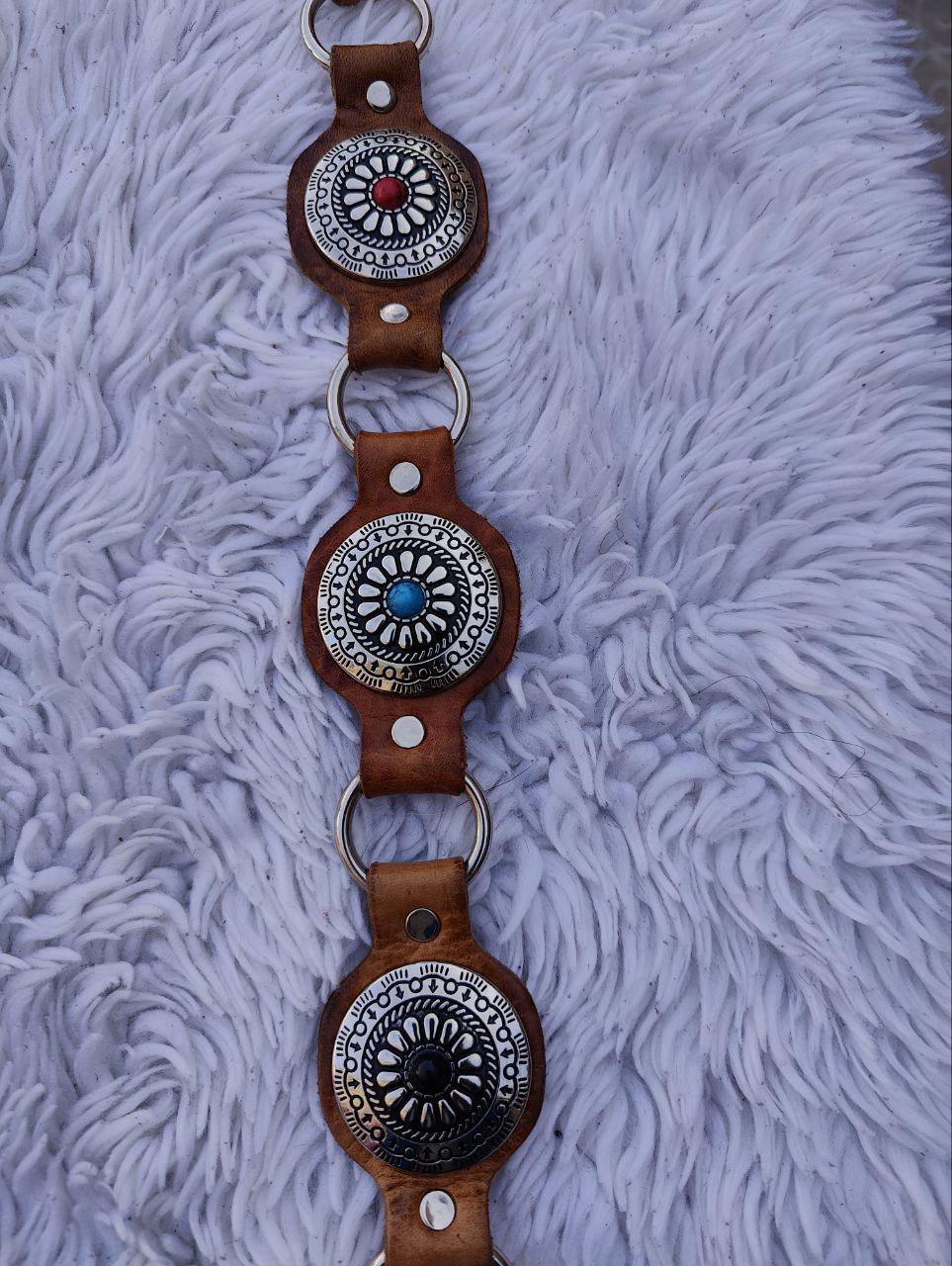 Moroccan Hand-Crafted Black Leather Western Hippie Concho Tie Belt Handmade Moroccan Leather Concho Belt – Western Boho Silver  main image 4