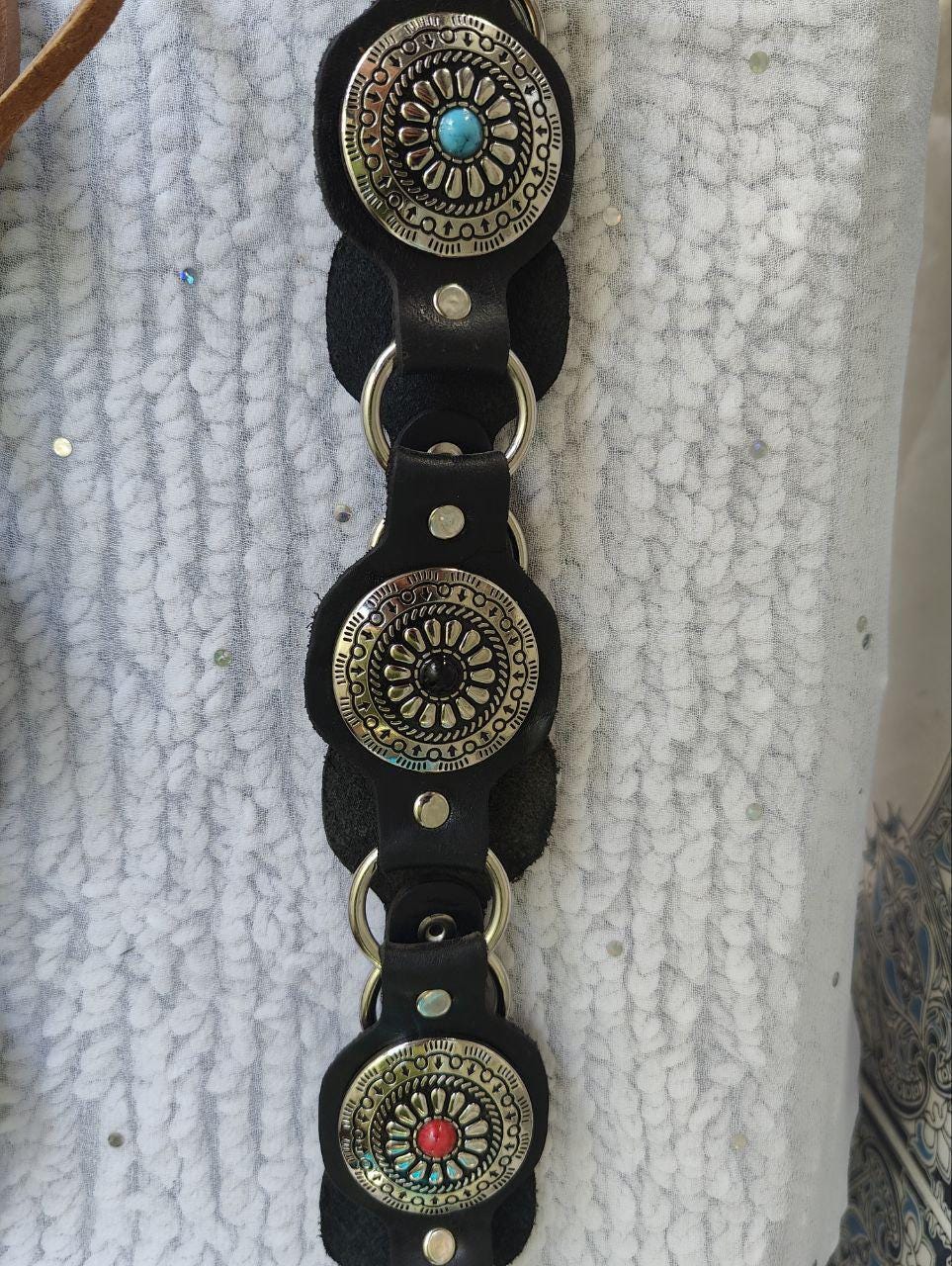 Moroccan Hand-Crafted Black Leather Western Hippie Concho Tie Belt Handmade Moroccan Leather Concho Belt – Western Boho Silver  main image 3