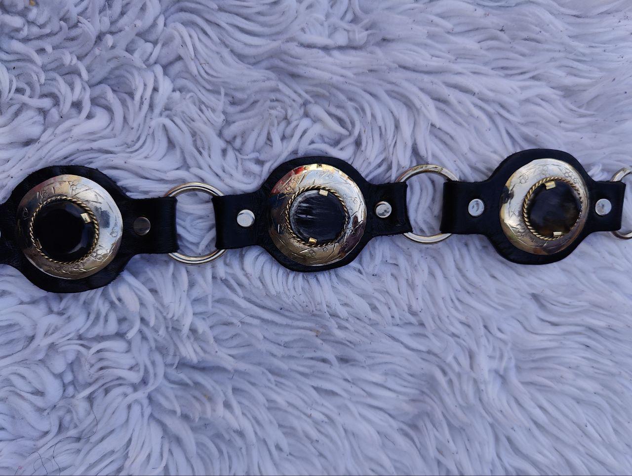 Moroccan Hand-Crafted Black Leather Western Hippie Concho Tie Belt B1061 - Black Leather Concho Belt - Double J Saddlery main image 2