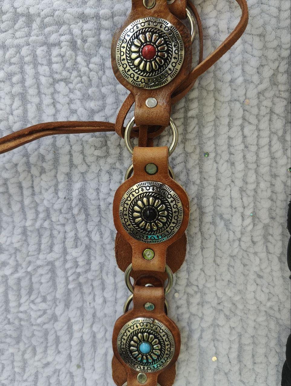Handmade Moroccan Leather Concho Belt – Boho Western Tribal  display picture 2
