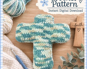Patrón de almohada de cruz de ganchillo sin costuras en PDF, patrón de cruz de ganchillo de peluche, regalo cristiano para bebé (hazlo tú mismo), decoración religiosa para la habitación del bebé, descarga instantánea.