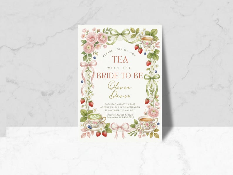 Garden Tea Party Bridal Shower Invitation Template, Editable Tea With ...