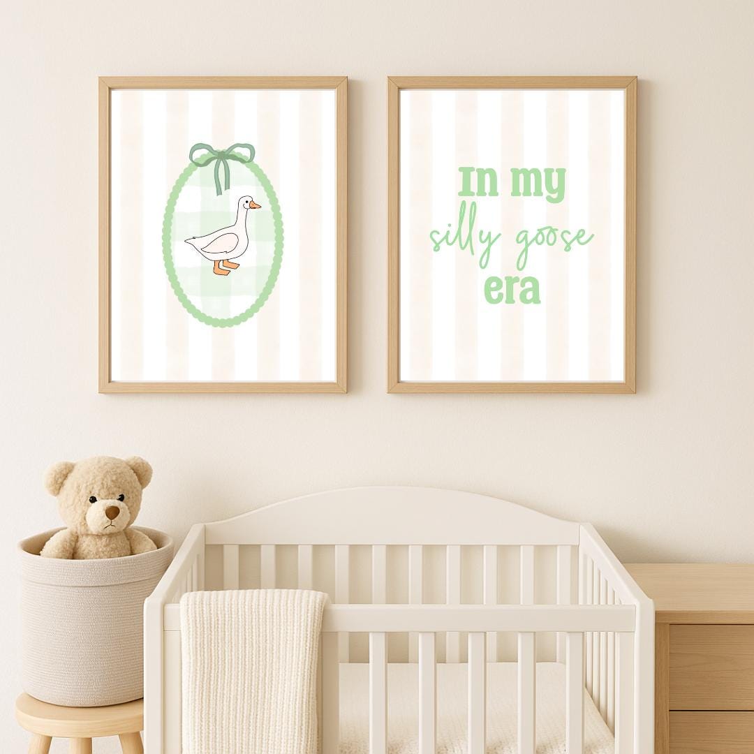 Silly Goose Nursery Prints | Cottagecore Beige & Sage Decor (digital ...