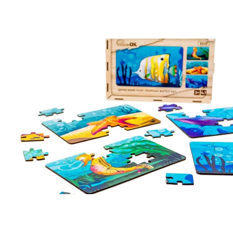 Wooden Sea Animals Puzzle Set – 4 in 1 Montessori Toddler Toy - Etsy