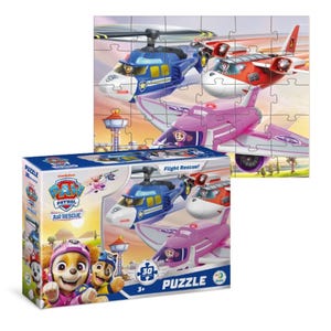 Puede incluir: Un rompecabezas Paw Patrol Air Rescue de 30 piezas con un helicóptero, un avión y un jet. El rompecabezas muestra a los personajes en sus vehículos. La caja muestra el rompecabezas y los personajes. El rompecabezas es para mayores de 3 años.