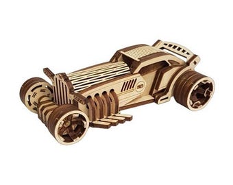 Kit de maqueta de coche monstruo de madera: rompecabezas de madera contrachapada 3D.