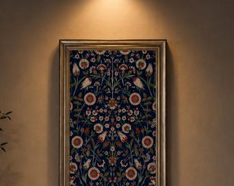 手描きのセラミックタイルアート、イズニク花柄オスマン装飾、ブルーナイトガーデンウォールアート