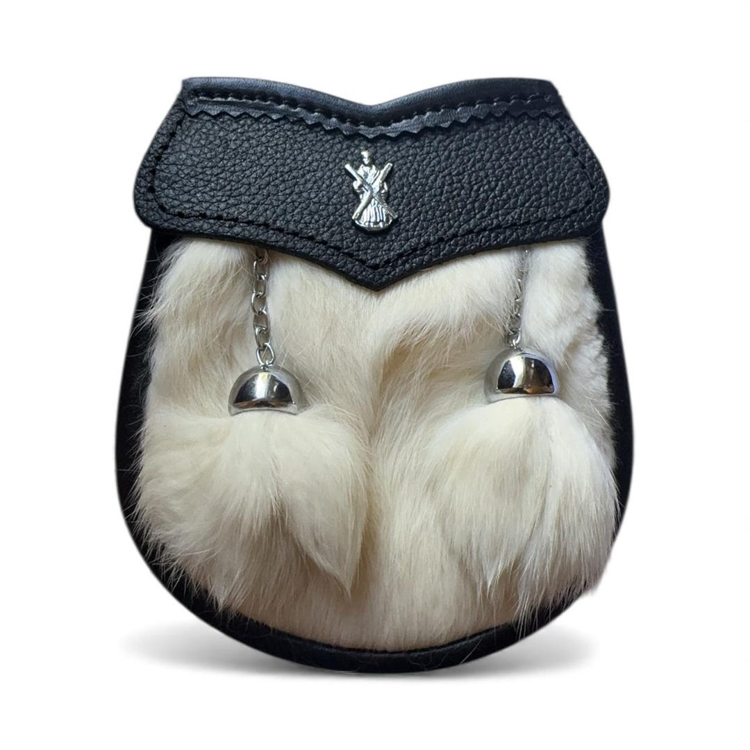 Highland White Rabbit Kids Highland Dress Sporran, White Rabbit Fur Comes With Chain and Belt ...