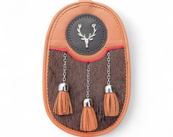 Traditional Light Brown Leather Sporran Comes with Belt & Chain
